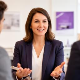 Responsable comercial atendiendo consultas de clientes en un espacio luminoso de ventas