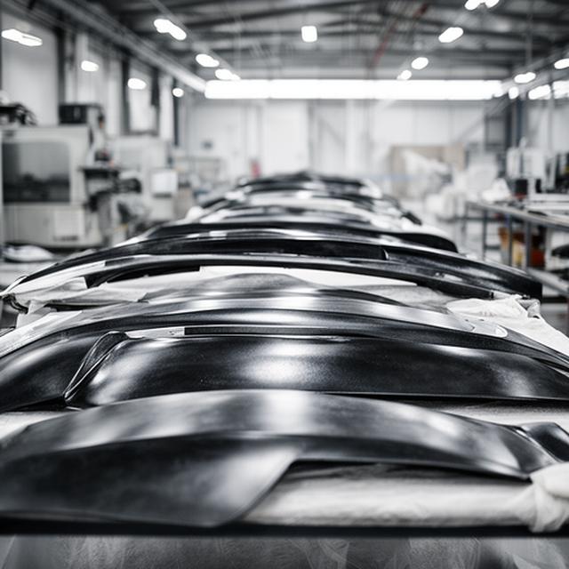 Piezas automotrices de fibra de vidrio alineadas en un taller de montaje industrial